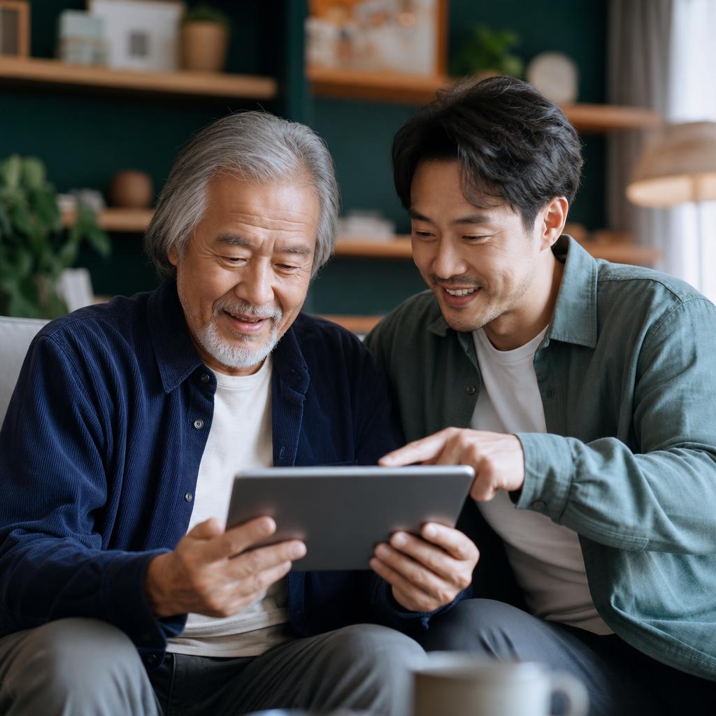 Adult child supporting aging parent with Vitalis